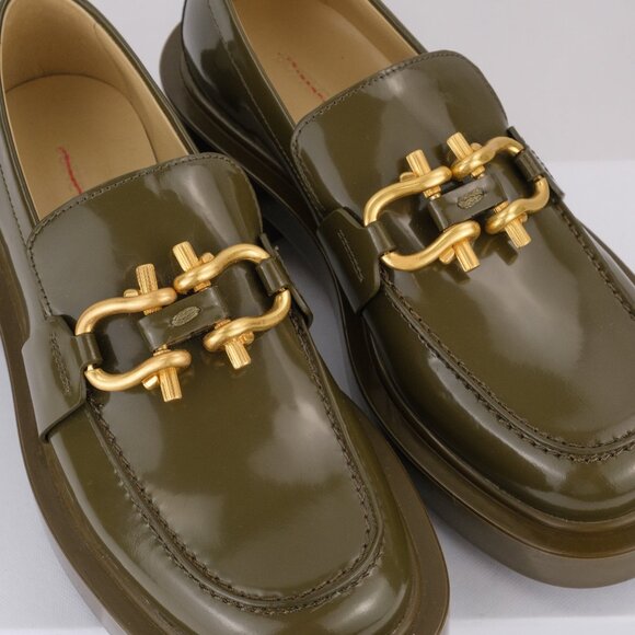 Bottega Veneta Monsieur Patent Leather Loafers, Dark Olive Green, EU 36 / US 6 - Picture 9 of 12